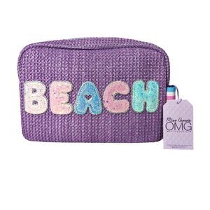 OMG Miss Gwen's Accessories Beach Tote Lavender Zipper Heart Pull Woven Fabric